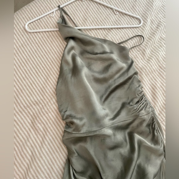 Shona Joy La Lune Asymmetrical Bias Cowl Midi Dress Sage/ Green Silk/ Adjustable - Picture 15 of 16